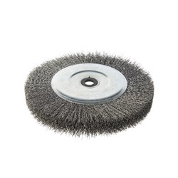 Wheel Brush Crimped Stainless Steel 0.3mm Wire x 200mm Dia x 25mm Wide x 25mm Bore - Carded    